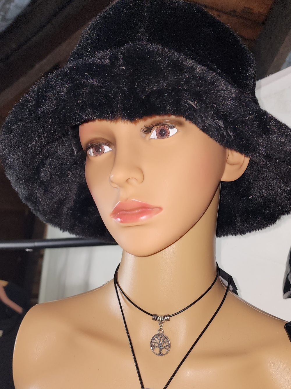 Y2k Inspired Black Faux Fur Bucket Hat - Women's Winter Accessory OS